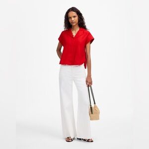 NWT Madewell Resort collared shirt red in 100% linen size small short sleeve